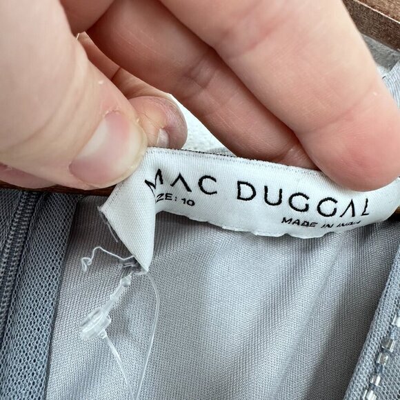 Mac Duggal Silver Sequin Long Sleeve V Neck Elegant Evening Gown Black Tie‎ 10 - Picture 5 of 14